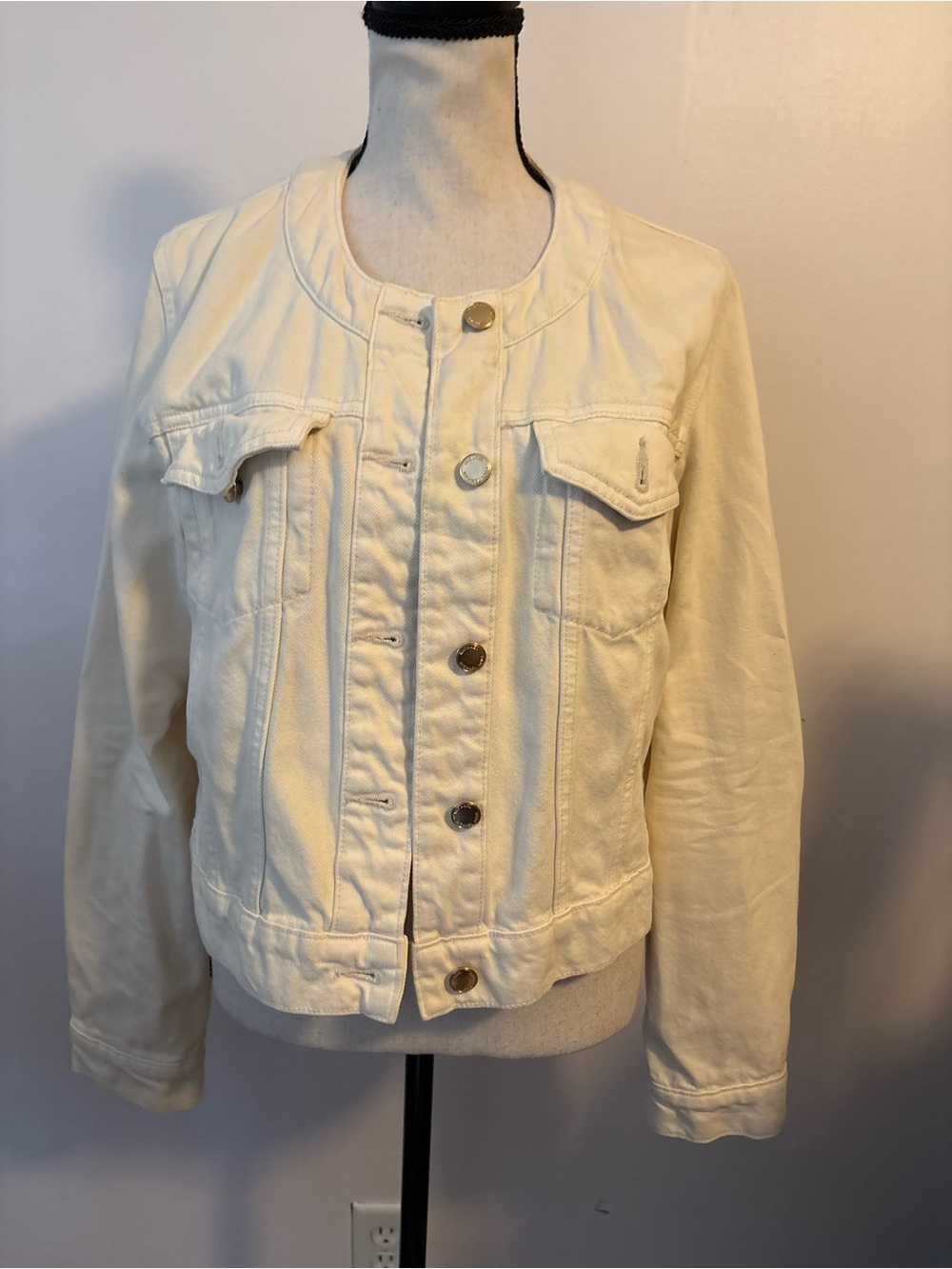 Michael Kors Cream Collarless Denim Jacket